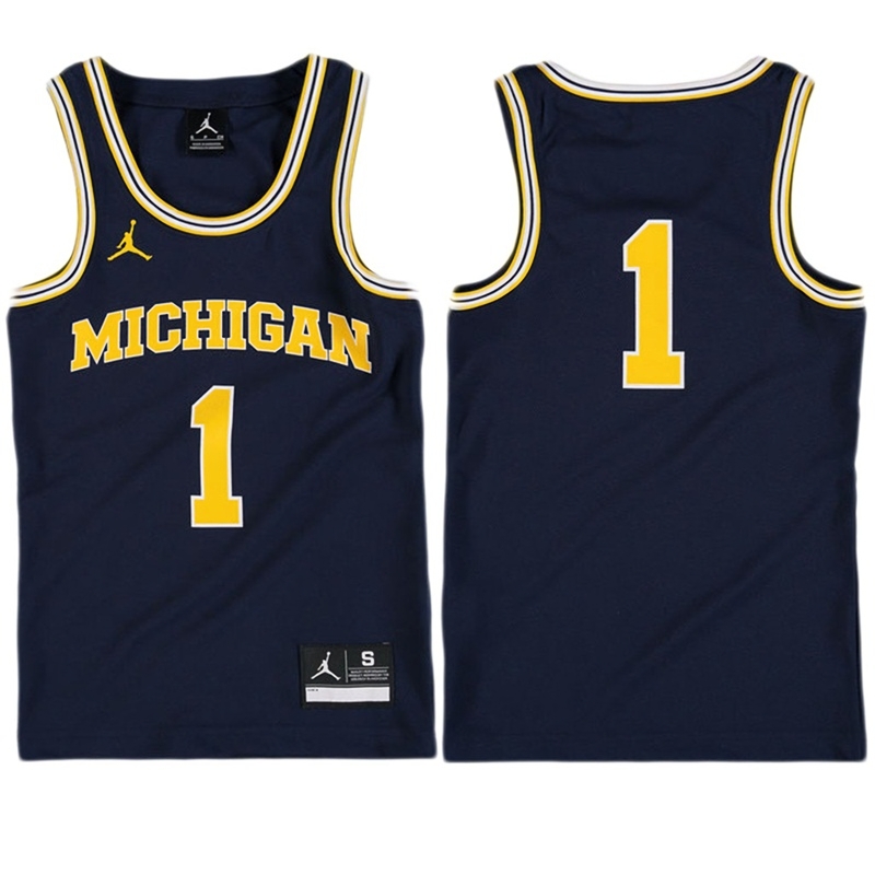 Michigan Wolverines Youth NCAA #1 Navy Tank Top Performance College Basketball Jersey SDM3849MX